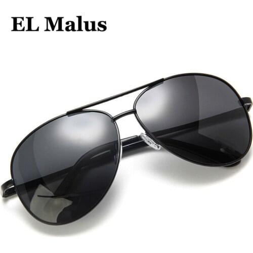 [EL Malus]Retro Polarized Pilot Aviation Sunglasses Mens Male Metal Frame Gray Tan Lens Black Silver Shades Handsome Sun Glasses