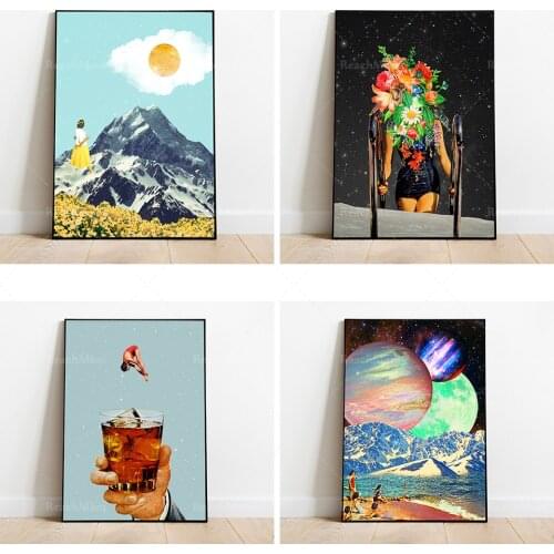 Surreal vintage collage, collage art, retro art, surrealism, Retro Girl, surreal art, Psychedelic, poster, wall art, printable