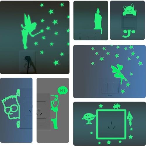 Luminous Switch Sticker Glow in the Dark Cartoon Decor Wall Stickers Fluorescent Decal for Children Kids Bedroom Decoration