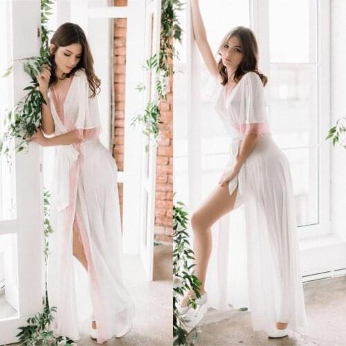 Amazing Bridal Robes Women Sleepwear Honeymoon Lingerie Pink Lace Robe Short Sleeve Bathrobe Nightwear Babydoll Dress Boudoir