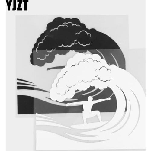 YJZT 17.5×15.3CM Creative Vinyl Decal Sea Surfing Rear Window Glass Decoration Car Sticker Black/Silver 20A-0406
