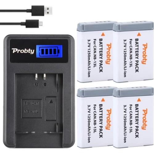 4Pcs Probty NB-13L NB 13L Battery + USB LCD Charger for Canon PowerShot G5 X G7 X G7 X Mark II G9 X SX620 HS SX720 HS Camera