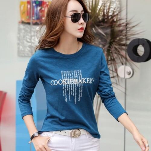 Camisas Mujer 2020 T Shirt Women Letter Print Woman Clothes Korean Style Tshirt Long Sleeve Tops Cotton Fashion T-Shirt Femme