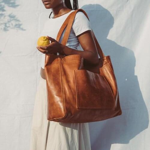 Retro Bag for Women PU Leather Ladies Shoulder Bag Large Capacity Rest Tote Shopping Bag Magazine Notebook Organizer Gift