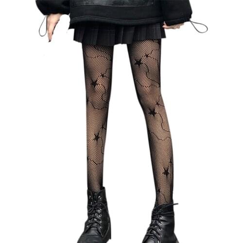Women Sexy Black Fishnet Nylon Tights Hosiery Star Leopard Plaid Dot Jacquard Pattern Pantyhose Gothic Mesh Stockings