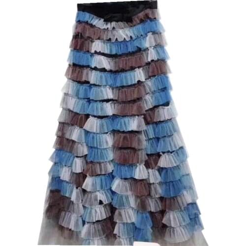 2021 Spring New Color Matching Printed Skirt Sweet Style Princess Dress Female Bowknot Ruffled Mesh A Line Long Tutu Skirt Y1481