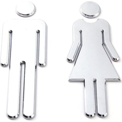 12cm Wc Toilet Sign Warm Tip Men Women Bathroom Silver Door Number for Hotel restaurant street Self-adhesive Wall Sticker Decor
