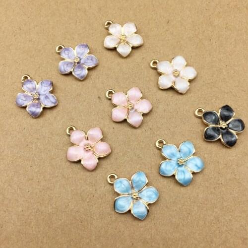 10pcs 14x16mm New accessories colorful cherry enamel flower charms earrings pendants handmade DIY jewelry making metal materials