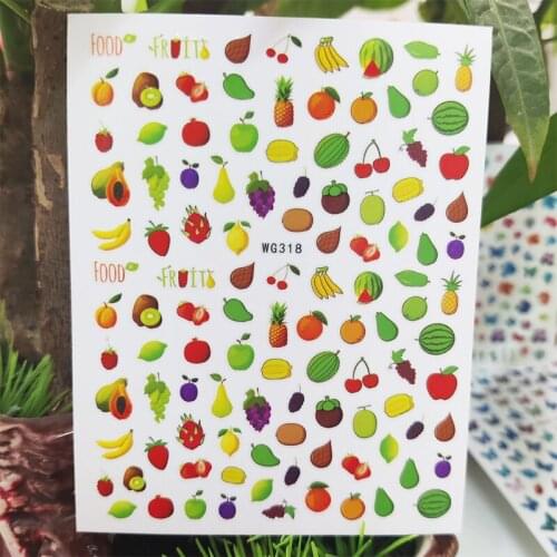 3D Stickers for Nails Dragon Fruit Watermelon Food Design Nails Art Decoration Manicure Stickers Sliders Nail Foil Accessories