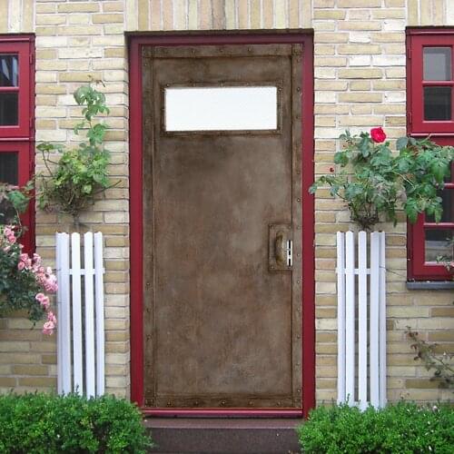 3D PVC Vintage Retro Rusty Iron Gate Door Sticker Wallpaper Home Decoration Door Renovation Poster Mural For Bedroom Living Room