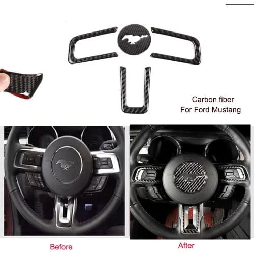 Carbon fiber Steering Wheel Sticker Cover Trim For Ford Mustang 2015-2019 4pcs