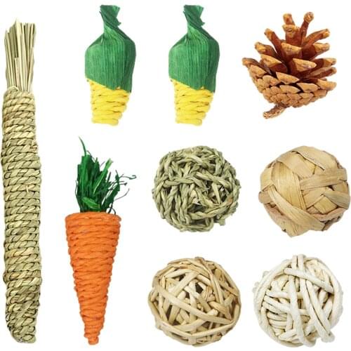 9Pcs Rabbits Toys Chew Toys Teeth Care Molar Toys for Guinea Pigs Rat Small Pet Molars Supplies Accessories