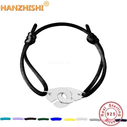 925 Sterling Silver Handcuff Bracelet For Women Men Adjustable 16 Colors Rope Rose Gold Silver Black Color Handcuffs Bracelets