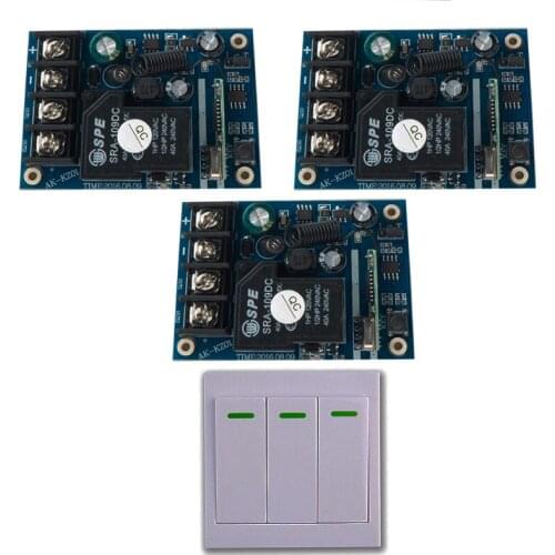 DC12V 24V 36V 48V 1CH Wireless Remote Control Switch 3 Receiver+1 Wall Panel Remote Transmitter Sticky Remote Smart Home Switch