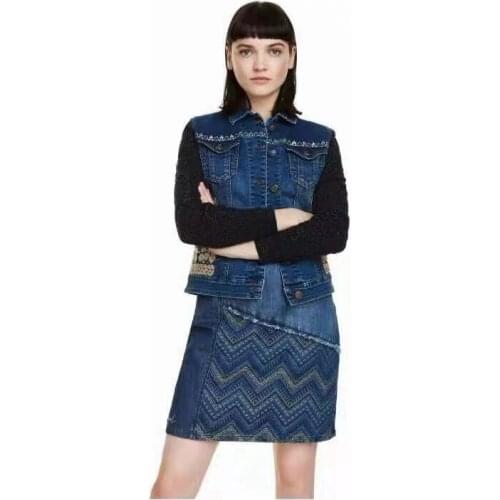 Desigual new autumn 2019 design of heavy embroidered denim with a stitched jacket