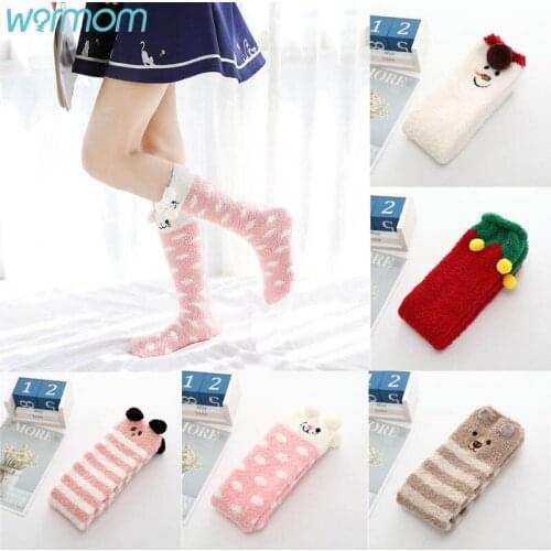 Warmom Childrens Knee Socks Coral Fleece Warm Parent-child Socks Cute Knee Pads Baby Socks Long Tube Socks