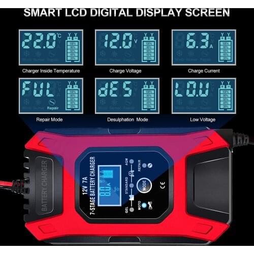 FOXSUR12V 7A 7-stage Battery Charger Deep cycle EFB GEL WET AGM Car Motorcycle Battery Pulse charge Maintainer & Desulfator