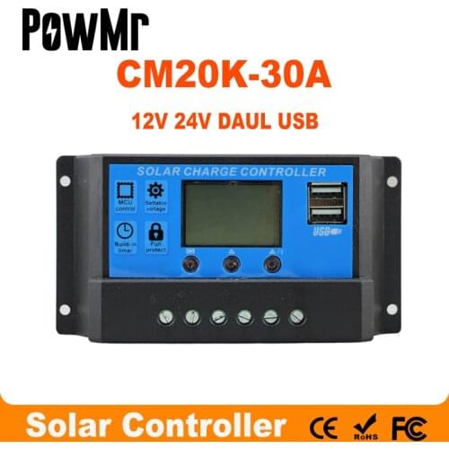 Solar Charge Controller 30A Dual USB 5V Output 12V 24V Auto Big LCD Display Solar Panel Controller Battery Charge Regulator