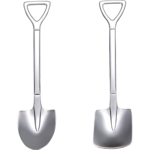 2pcs 304 Stainless Steel Spade Spoons Shovel Shape Dessert Cake Ice Cream Spoon For Home Coffee Shop Bar