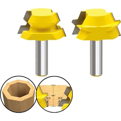 2pcs 1/2 Inch Shank 22.5 Degree Lock Miter Router Bits Set Lock Miter Woodworking Cutters Tools