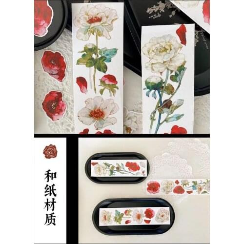 Cinnabar Flower Washi Tape for Card Making Bullet Journal DIY Scrapbooking Label Sticker