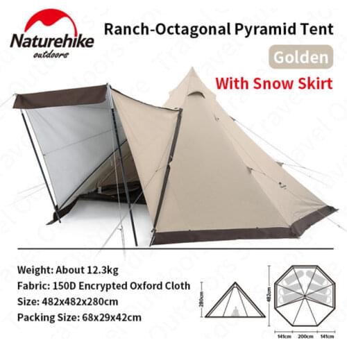 Naturehike Camping Hexagonal Pyramid Tent 3-4 Person 150d Oxford Cloth Outdoor Tent Aluminum Alloy Rod Portable With 1.7M Hall