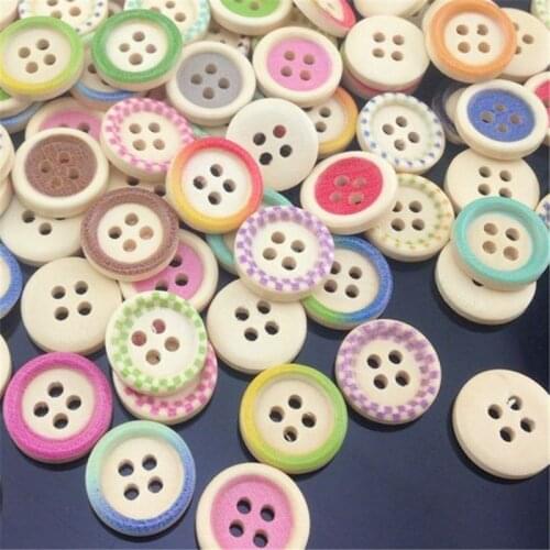 New 100pcs Multicolor 4 Holes Round Wood Sewing Buttons 15.0mm WB52