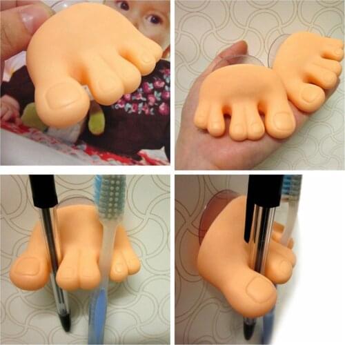 New Creative Small feet shape toothbrush holder clip with sucker wound clip Storage Racks Bathroom kitchen accessories