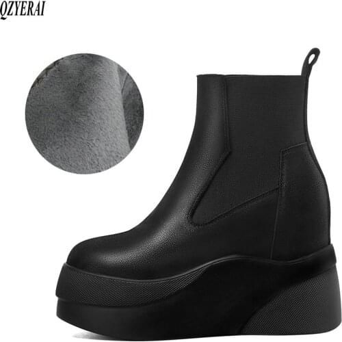 New Winter women shoes natural Genuine leather boots ankle bottom of thick Warm fur Female boots 100% cowhide Chelsea snow boots