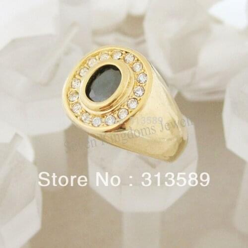 NEW YELLOW GOLD GP EP OVERLAY COATED FILL BRASS BLACK CZ STONE RING SZ 9 10 11 /GREAT GIFT