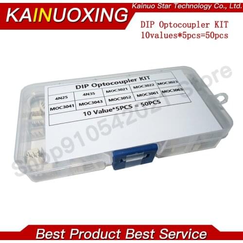 DIP Optocoupler Kit 10value*5PCS=50PCS 4N25 4N35 MOC3021 MOC3022 MOC3023 MOC3041 MOC3043 MOC3052 MOC3061 MOC3063 DIP Box