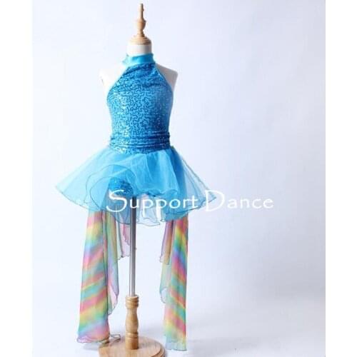 Girls Mock Turtleneck Sequin Ballet Tutu Dress Women Chiffon Butterfly Sleeve Performance Costume Support Dance C250