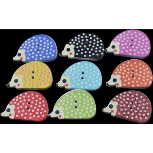 100PCS Mixed 2 Holes Wooden Buttons Crafts Hedgehog Painted Cartoon Button DIY Sewing Scrapbooking Clothes Accessories