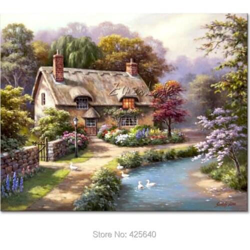 Hand-painted Mediterranean swan lake sitting room adornment wall painting on the canvas art pictures decorative pictures 05