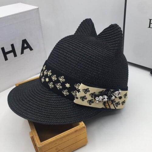 Sun hats Spring and summer straw clip stereo cat ear visors age reduction bees beret sweet baseball caps
