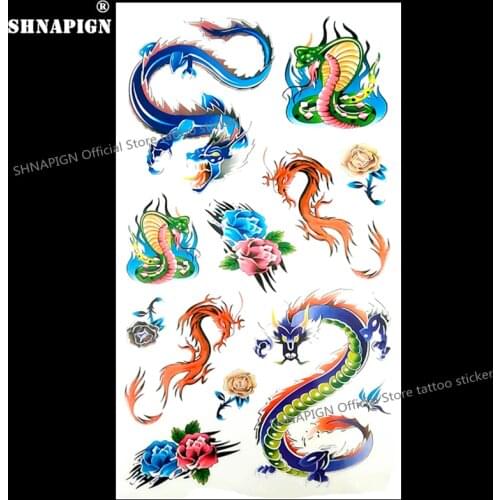 SHNAPIGN Colorful Snake Dragon Temporary Tattoo Body Art Flash Tattoo Stickers 17*10cm Waterproof Fake Car Styling Wall Sticker