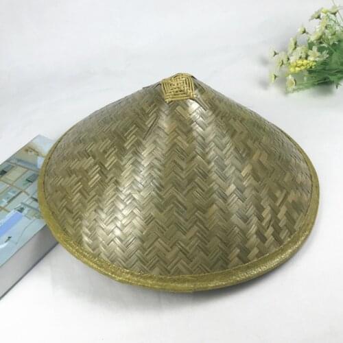 2021 Bamboo Weaving Rattan Hats Retro Handmade Weave Straw Hat Tourism Rain Cap Dance Props Cone Fishing Sunshade Fisherman Hat