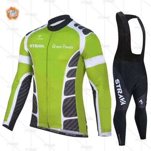 STRAVA Winter Cold-Proof Cycling Clothes Suits Males' Long Sleeve Cycling Jersey Set Pro Mountain Bib Pants Riding Sportswear