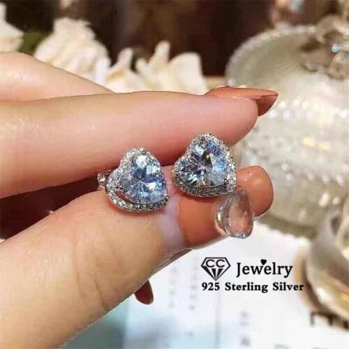 Wedding Stud Earrings For Women S925 Silver Stamp Cubic Zirconia Heart Brincos Fine Jewelry Bridal Engagement Accessories CCE663