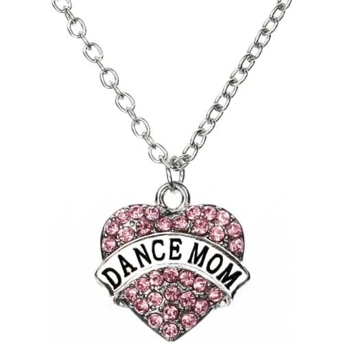 DANCE MOM Crystal Love Heart Chain Mothers Day Gifts Women Necklaces For Mother Family female Jewelry Clear Pink Charm