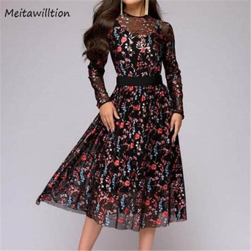 2019 Spring Autumn Fashion Women Dress Elegant Ladies Digital Print Floral Long Sleeve Dress Female A Line Two Pieces Midi Dress