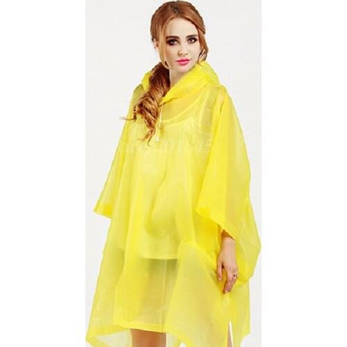 10pcs Portable Disposable Raincoat P.E Soft Light Poncho Yellow W/ Cap Transparent Travel Riding Hiking Anti Rain Cold For Adult