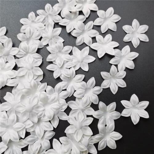 100PCS/Lot White Mini Handmade Satin Fabric Flower Appliques Ribbon For Wedding Decoration Craft Sewing Accessories 3.5cm