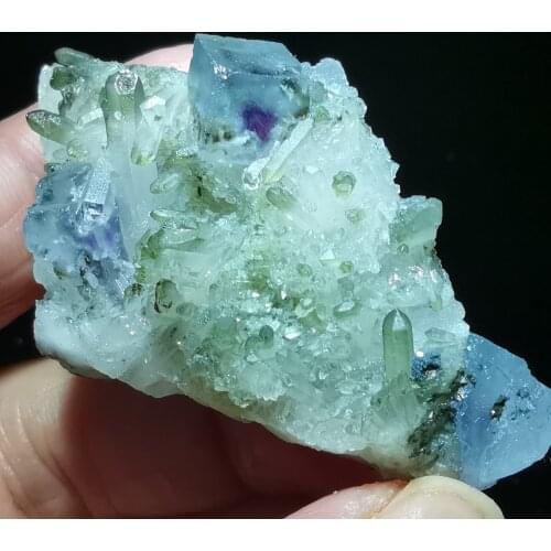 24gNatural purple heart fluorite and green crystal symbiotic mineral specimen energy home decoration crystal quartz gem ornament