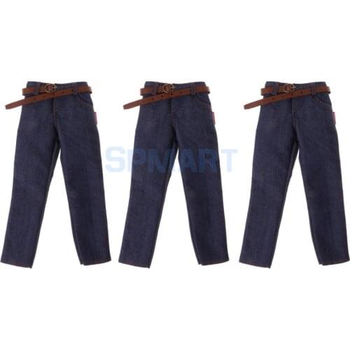 3 Pieces 1/6 Scale Male Classic Denim Jeans Pants for 12'' Action Figure Body Clothing Accessories