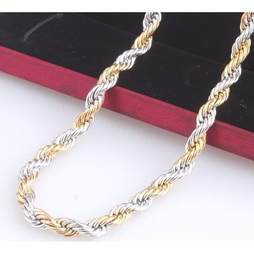 6mm length 60cm gold and silver color Hemp flowers chains 316L Stainless steel Necklace for men women jewelry wholesale