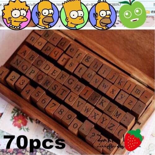 70pcs Block Capital Letters Stamp Upper Lower Alphabet Numbers Symbol Retro Scrapbooking Material Wooden Rubber Stamps DIY Craft