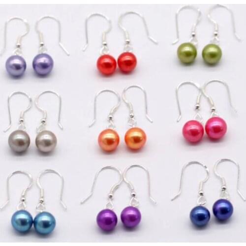925 Sliver Pearl earring rainbow colors Earrings round freshwater 6-8mm 3A pearl best price 3 pair/lot N131