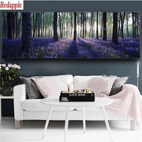 Diamond Embroidery Natural scenery,sunset trees, purple flowers Diamond Painting Full Square round drill Mosaic Cross Stitch Art