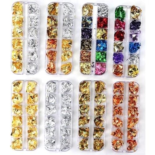 12Grid Gold Foils Gorgeous Nails Glitter Flakes Paillette Chip Aluminum Nail Design Shinny Nail Art Decoration Accessories